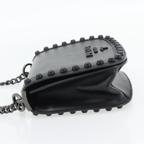 PRADA Schoudertas met Ketting Leer Zwart Origineel 182547M
