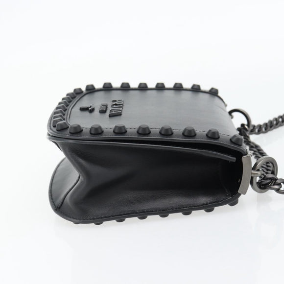 PRADA Schoudertas met Ketting Leer Zwart Origineel 182547M