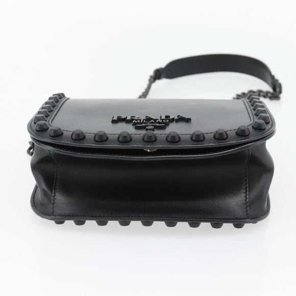 PRADA Schoudertas met Ketting Leer Zwart Origineel 182547M