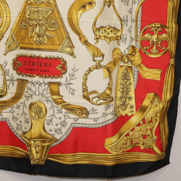 HERMES Carre 90 Scarf ""ETRIERS"" Silk Gold Auth 182548M