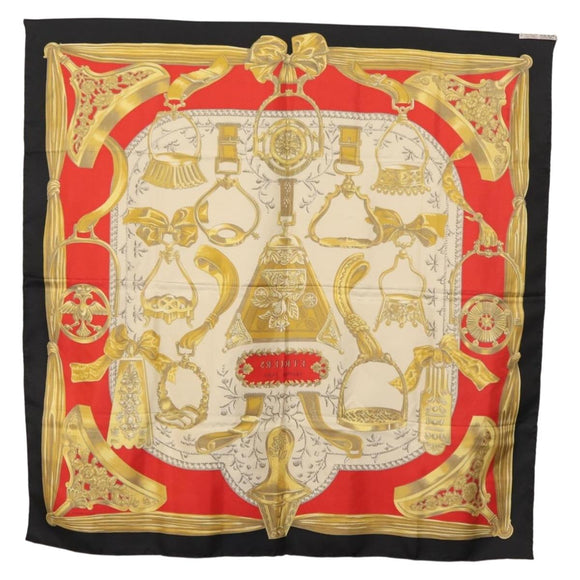 HERMES Carre 90 Scarf ""ETRIERS"" Silk Gold Auth 182548M