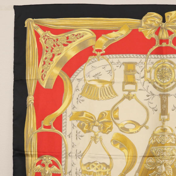 HERMES Carre 90 Scarf ""ETRIERS"" Silk Gold Auth 182548M