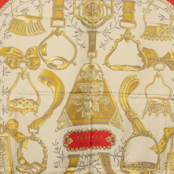 HERMES Carre 90 Scarf ""ETRIERS"" Silk Gold Auth 182548M