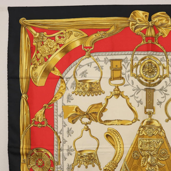 HERMES Carre 90 Scarf ""ETRIERS"" Silk Gold Auth 182548M