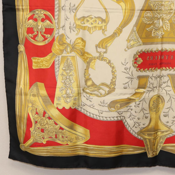 HERMES Carre 90 Scarf ""ETRIERS"" Silk Gold Auth 182548M