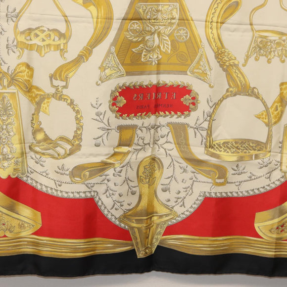 HERMES Carre 90 Scarf ""ETRIERS"" Silk Gold Auth 182548M