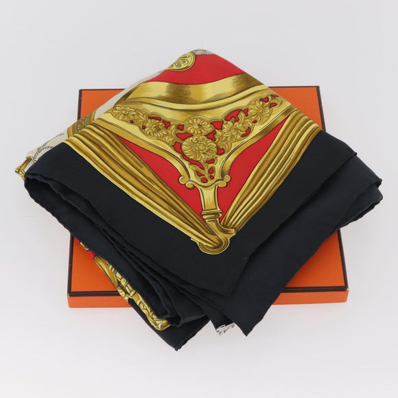HERMES Carre 90 Scarf ""ETRIERS"" Silk Gold Auth 182548M