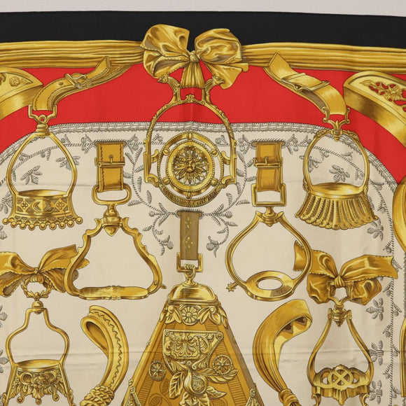 HERMES Carre 90 Scarf ""ETRIERS"" Silk Gold Auth 182548M