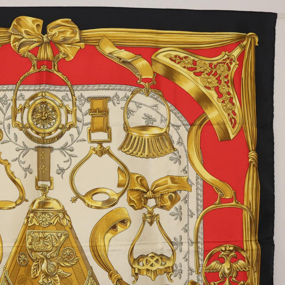 HERMES Carre 90 Scarf ""ETRIERS"" Silk Gold Auth 182548M
