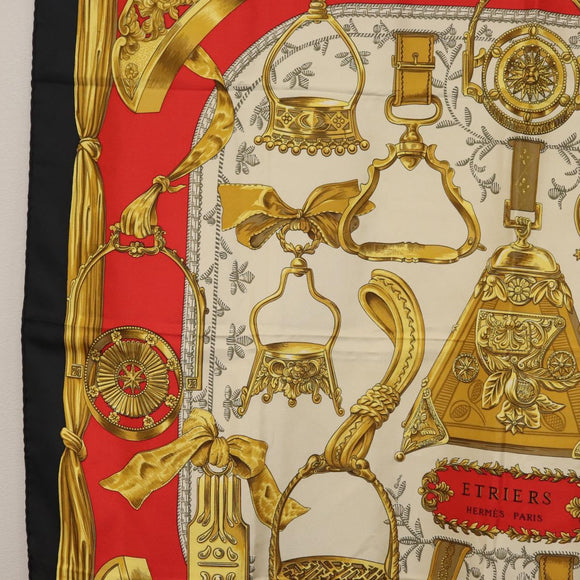 HERMES Carre 90 Scarf ""ETRIERS"" Silk Gold Auth 182548M