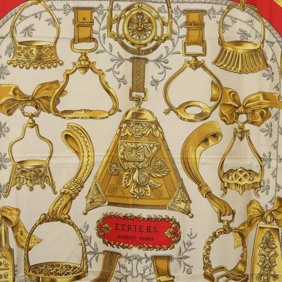HERMES Carre 90 Scarf ""ETRIERS"" Silk Gold Auth 182548M
