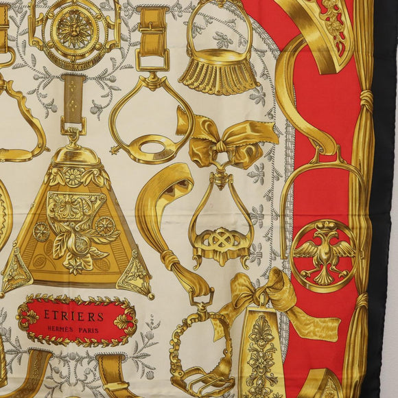 HERMES Carre 90 Scarf ""ETRIERS"" Silk Gold Auth 182548M