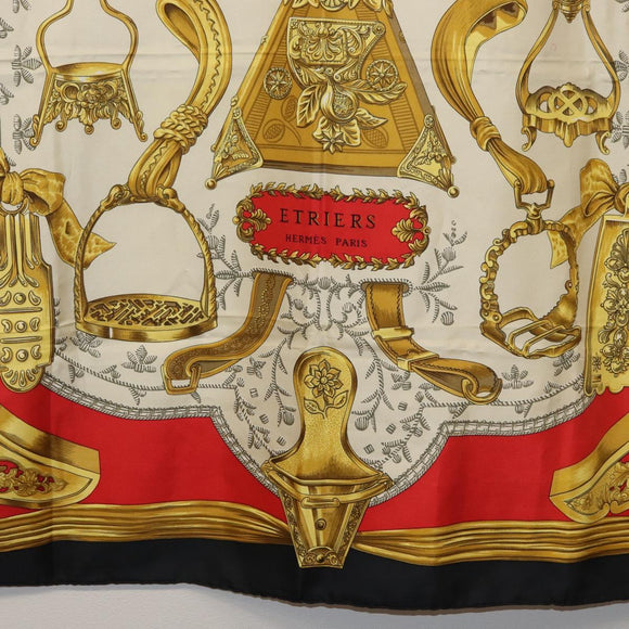 HERMES Carre 90 Scarf ""ETRIERS"" Silk Gold Auth 182548M