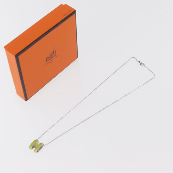 HERMES Pop Ash H Necklace metal Silver Auth 182551M