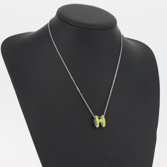 HERMES Pop Ash H Necklace metal Silver Auth 182551M