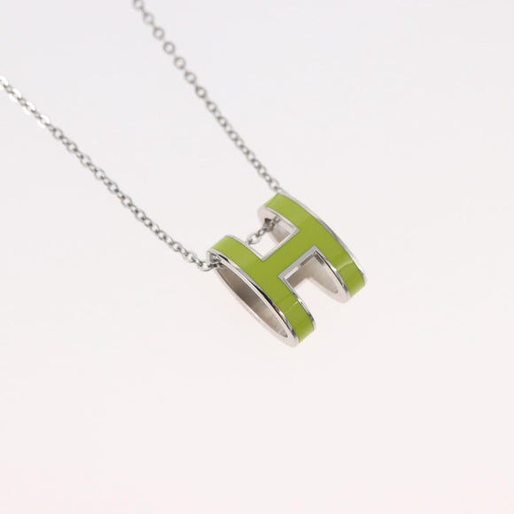 HERMES Pop Ash H Necklace metal Silver Auth 182551M