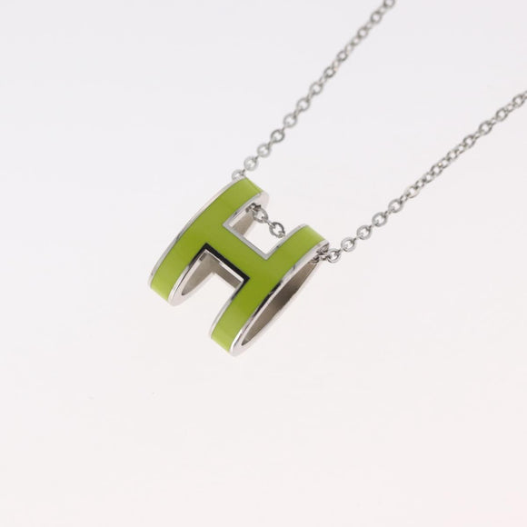 HERMES Pop Ash H Necklace metal Silver Auth 182551M