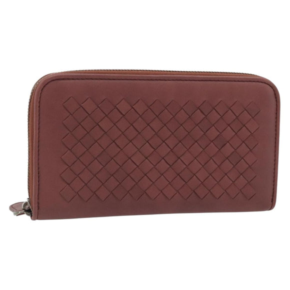 BOTTEGA VENETA INTRECCIATO Lange Portemonnee Leer Bruin Zilver 114076 Auth 182558M