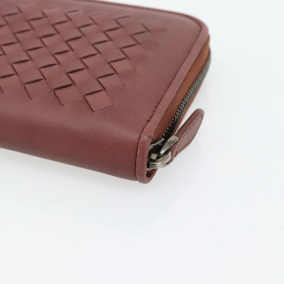 BOTTEGA VENETA INTRECCIATO Lange Portemonnee Leer Bruin Zilver 114076 Auth 182558M