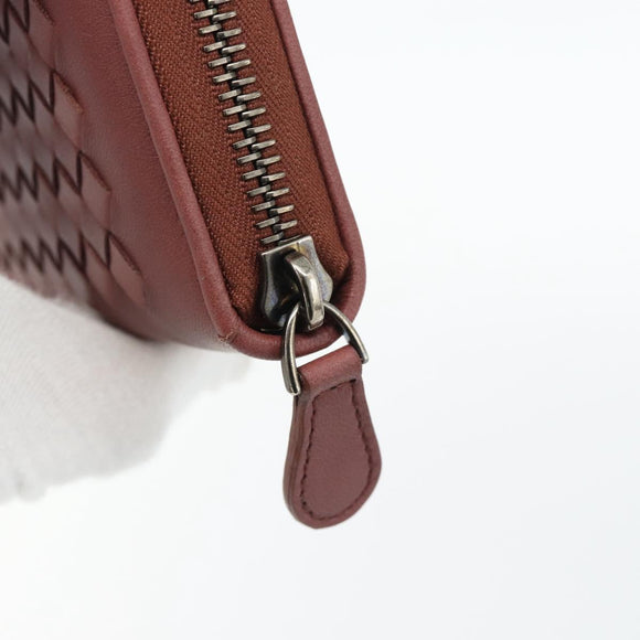 BOTTEGA VENETA INTRECCIATO Lange Portemonnee Leer Bruin Zilver 114076 Auth 182558M