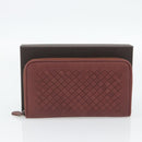 BOTTEGA VENETA INTRECCIATO Lange Portemonnee Leer Bruin Zilver 114076 Auth 182558M-12