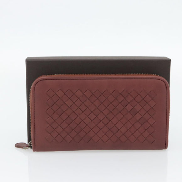 BOTTEGA VENETA INTRECCIATO Lange Portemonnee Leer Bruin Zilver 114076 Auth 182558M