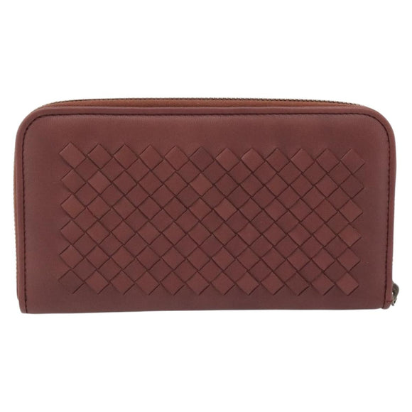 BOTTEGA VENETA INTRECCIATO Lange Portemonnee Leer Bruin Zilver 114076 Auth 182558M