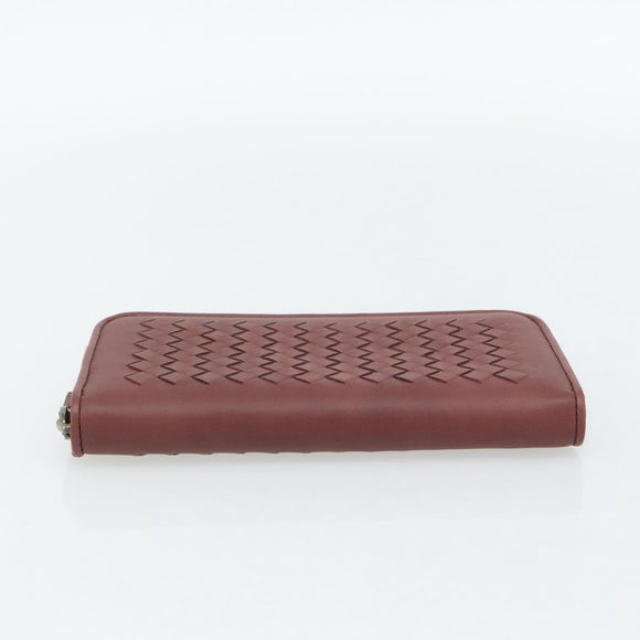 BOTTEGA VENETA INTRECCIATO Lange Portemonnee Leer Bruin Zilver 114076 Auth 182558M