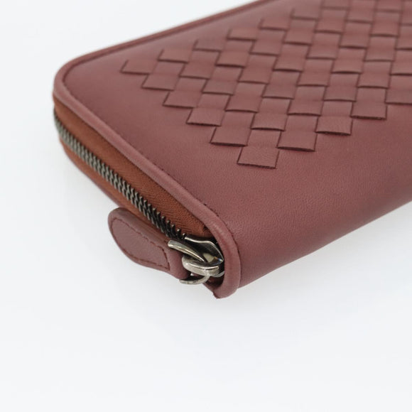 BOTTEGA VENETA INTRECCIATO Lange Portemonnee Leer Bruin Zilver 114076 Auth 182558M