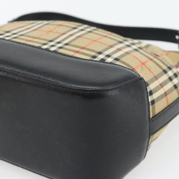 BURBERRY Nova Check Umhängetasche Canvas Beige Gold Auth 182559