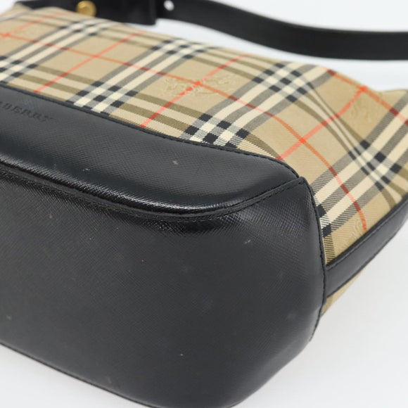 BURBERRY Nova Check Umhängetasche Canvas Beige Gold Auth 182559