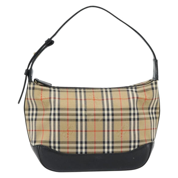 BURBERRY Nova Check Umhängetasche Canvas Beige Gold Auth 182559