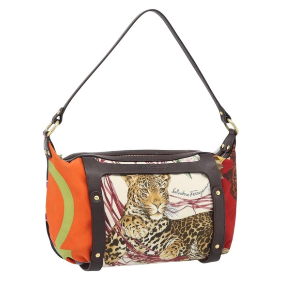 Salvatore Ferragamo Accessory Pouch Canvas Multicolor Gold Auth 182563A