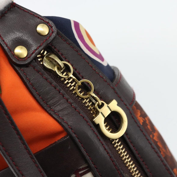 Salvatore Ferragamo Accessory Pouch Canvas Multicolor Gold Auth 182563A