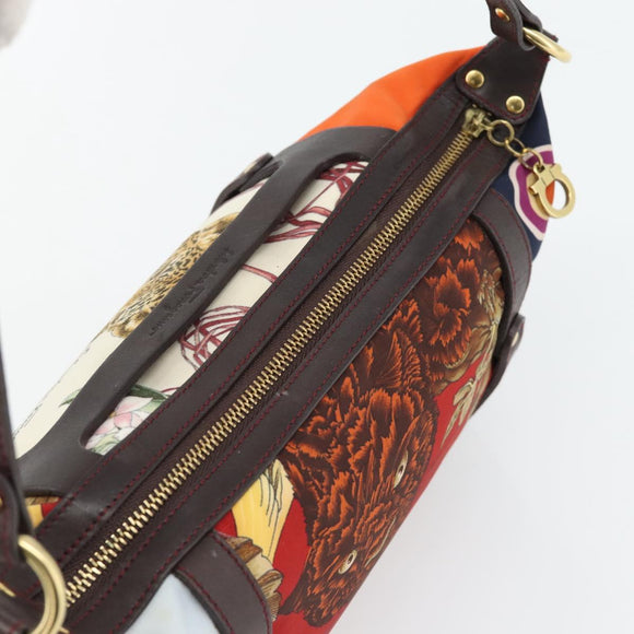 Salvatore Ferragamo Accessory Pouch Canvas Multicolor Gold Auth 182563A