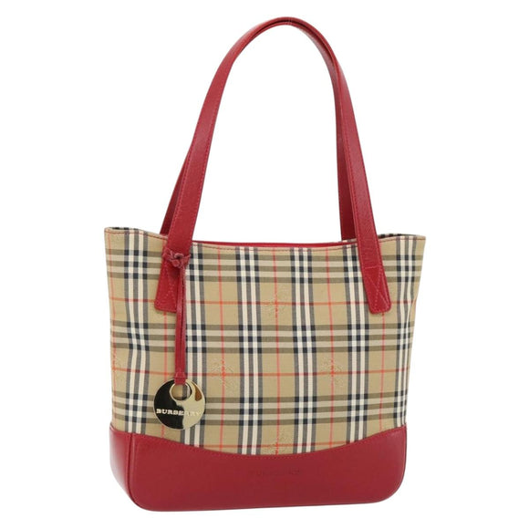 BURBERRY Nova Check Tote Bag Canvas Beige Gold Auth 182564A