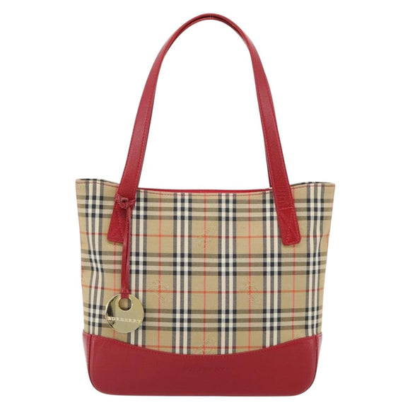 BURBERRY Nova Check Tote Bag Canvas Beige Gold Auth 182564A