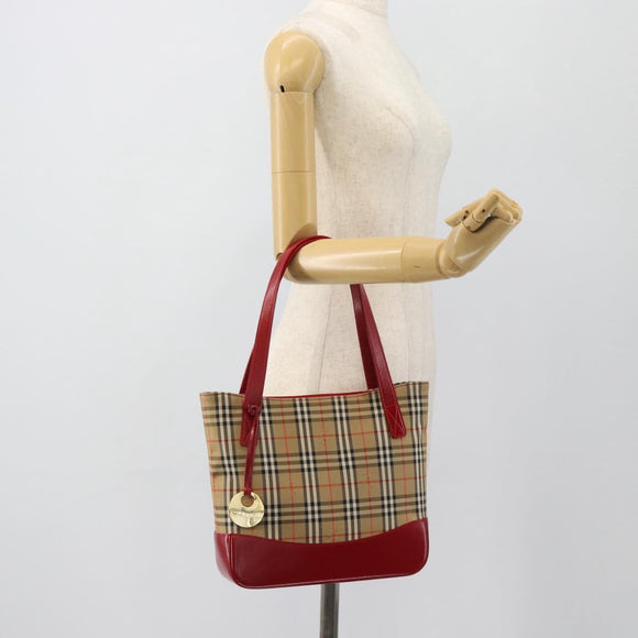 BURBERRY Nova Check Tote Bag Canvas Beige Gold Auth 182564A