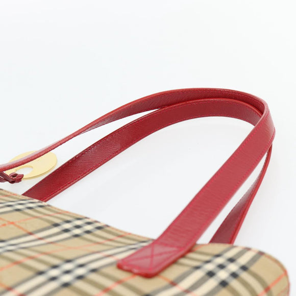 BURBERRY Nova Check Tote Bag Canvas Beige Gold Auth 182564A