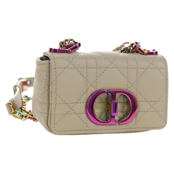 Christian Dior Caro Micro Chain Canage Bag Lamb Skin Beige Gold Auth 182573SAM