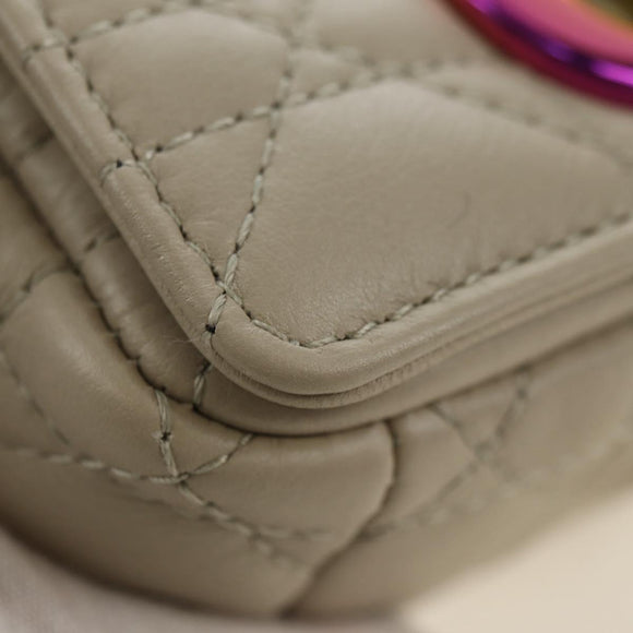 Christian Dior Caro Micro Chain Canage Bag Lamb Skin Beige Gold Auth 182573SAM