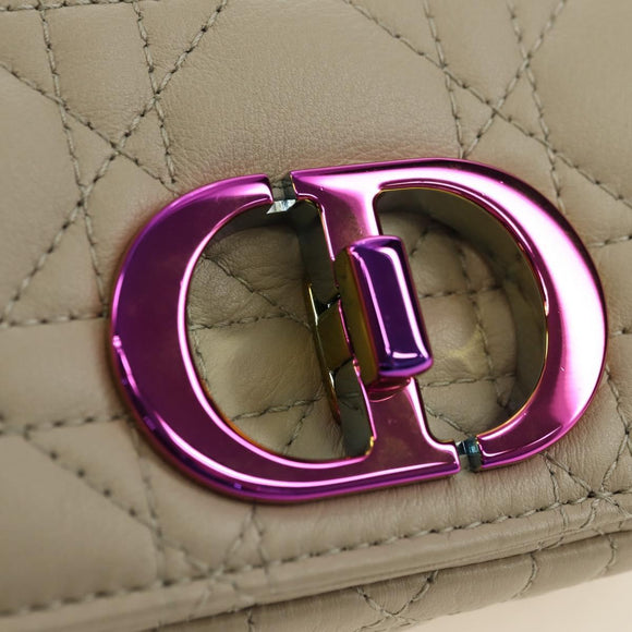 Christian Dior Caro Micro Chain Canage Bag Lamb Skin Beige Gold Auth 182573SAM