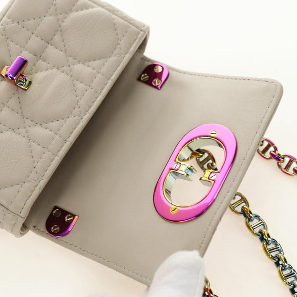 Christian Dior Caro Micro Chain Canage Bag Lamb Skin Beige Gold Auth 182573SAM