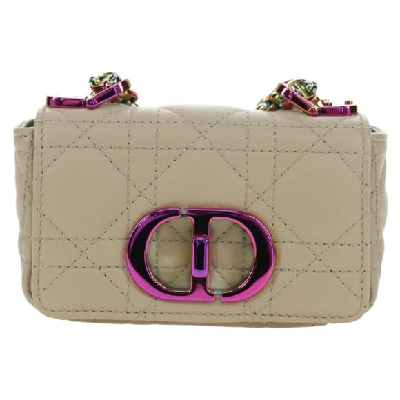 Christian Dior Caro Micro Chain Canage Bag Lamb Skin Beige Gold Auth 182573SAM