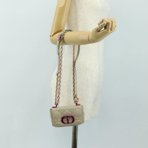 Christian Dior Caro Micro Chain Canage Bag Lamb Skin Beige Gold Auth 182573SAM
