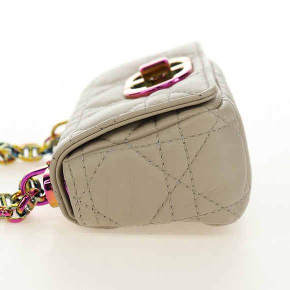 Christian Dior Caro Micro Chain Canage Bag Lamb Skin Beige Gold Auth 182573SAM