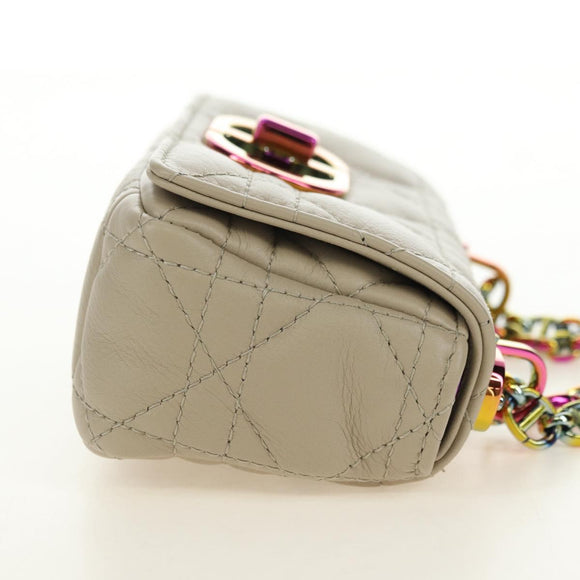 Christian Dior Caro Micro Chain Canage Bag Lamb Skin Beige Gold Auth 182573SAM