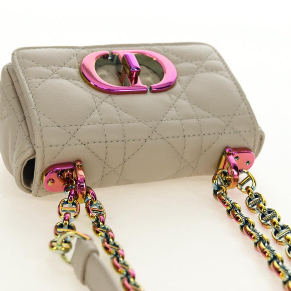 Christian Dior Caro Micro Chain Canage Bag Lamb Skin Beige Gold Auth 182573SAM