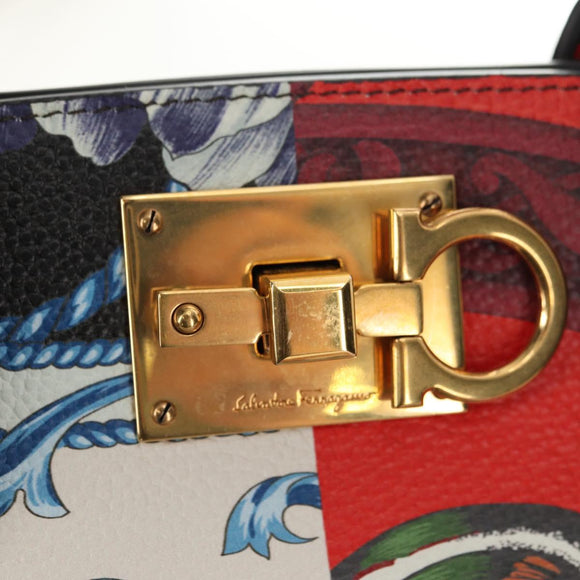 Salvatore Ferragamo Gancini Studio Tasche Leder 2-Wege Multicolor Gold Auth 182574M