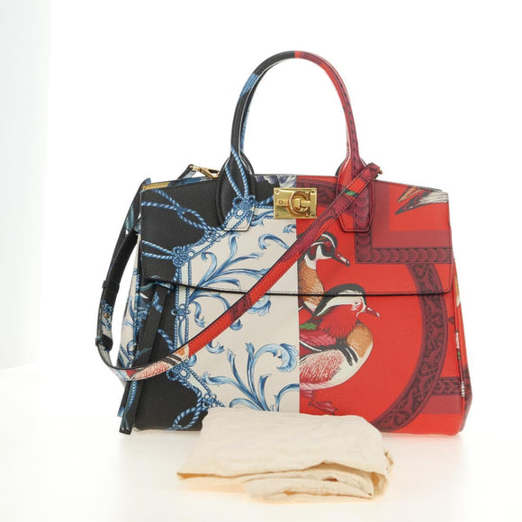 Salvatore Ferragamo Gancini Studio Tasche Leder 2-Wege Multicolor Gold Auth 182574M